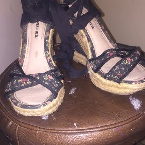 Black and floral lace up espadrilles